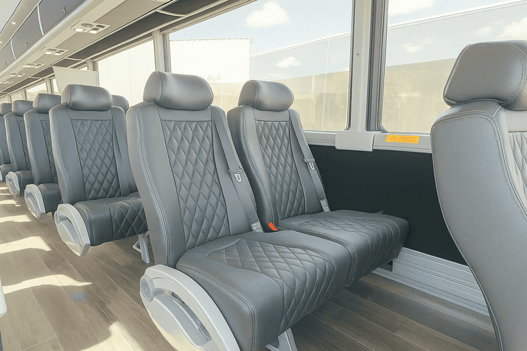 interior of Los Angeles Minibus Company charter bus